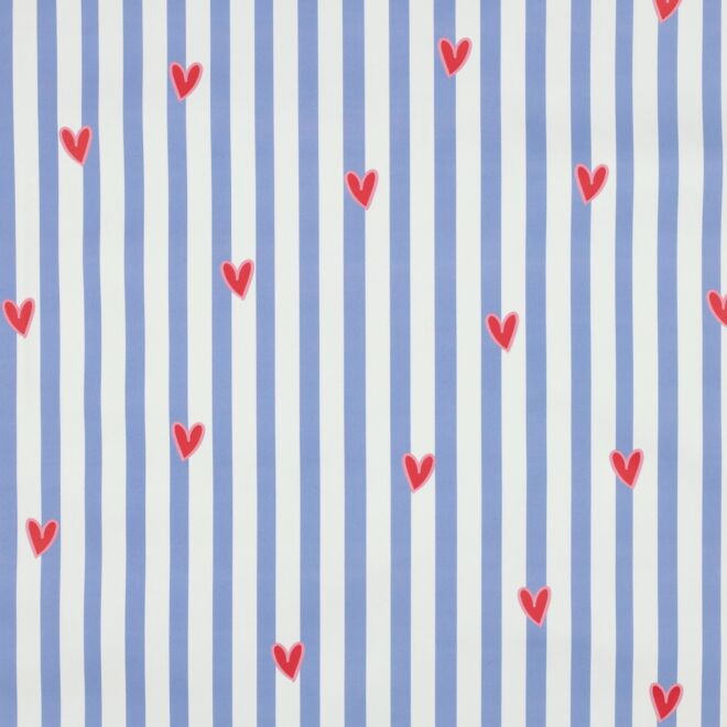 Regenjackenstoff „Hearts & Stripes“ blau/weiß