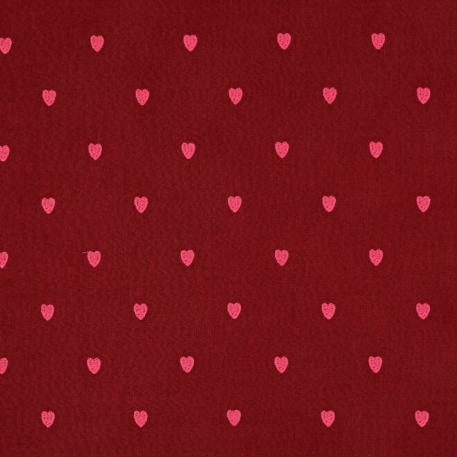 Bestickter Musselin „Pink Hearts“ dunkelrot