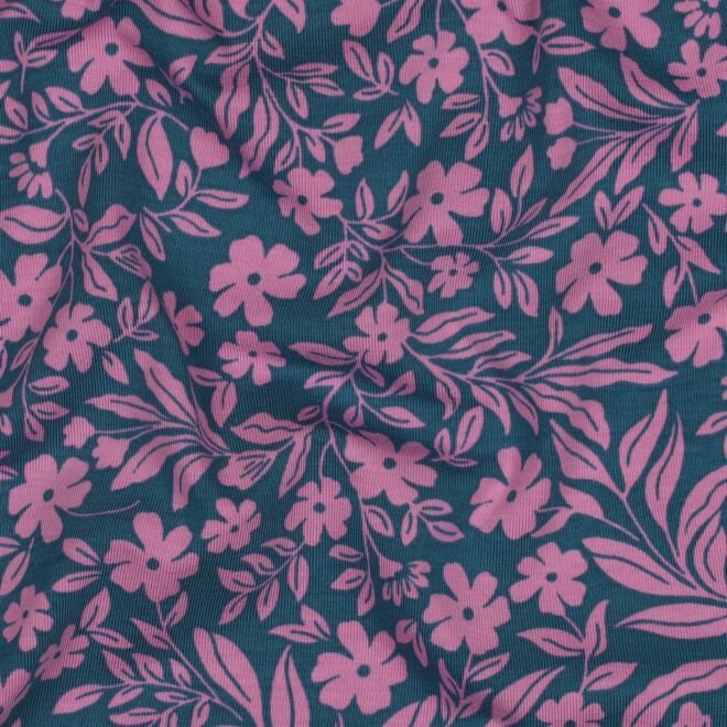 Jersey „Pink Leaf Garden“ petrol