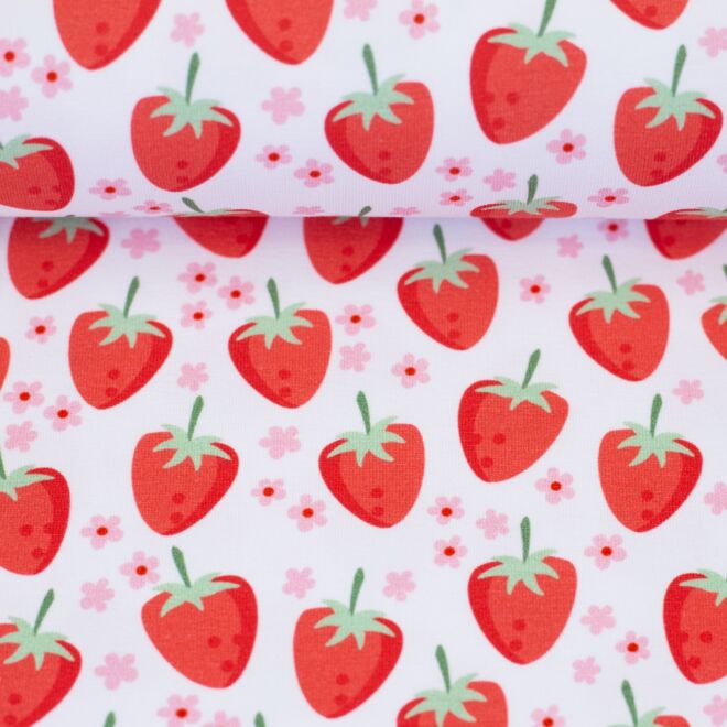 Baumwolljersey Erdbeeren by JaTiJu weiß