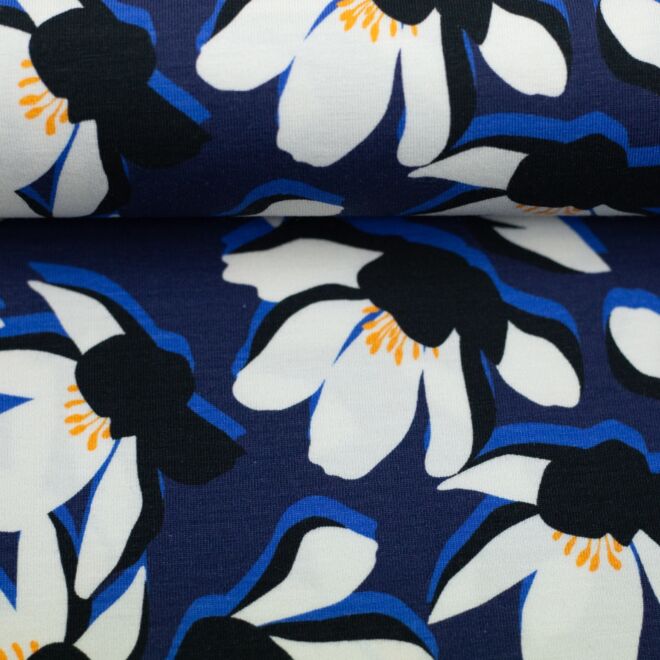 Modaljersey "Ulla" Blumen blau