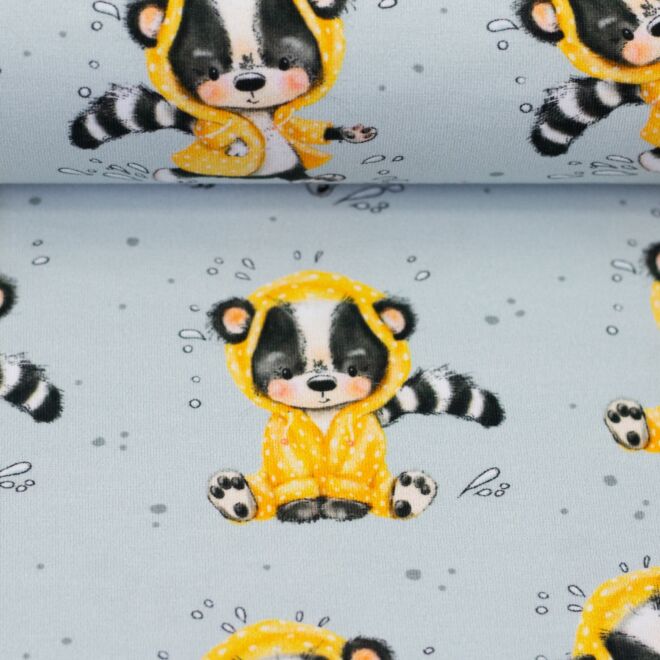 Baumwolljersey Mantua Waschbär im Regen hellblau