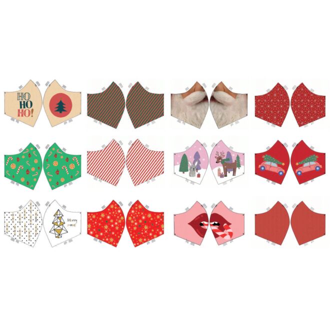 *SALE* Maskenstoff-Panel "easy cut" Christmas rot (12 Masken)