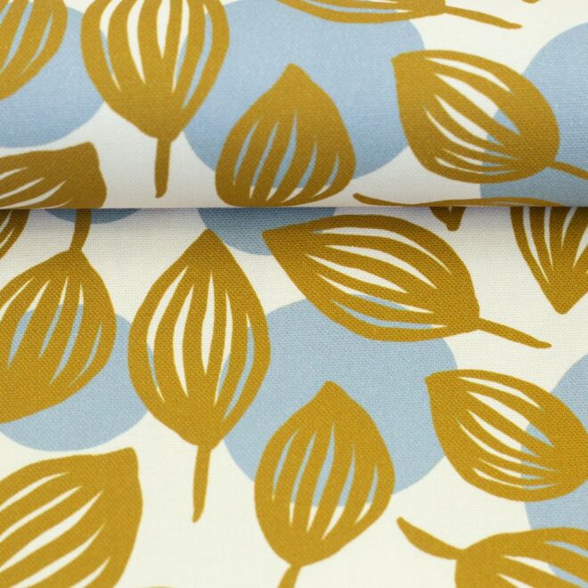 Canvas Dots & Leaves senf/wei&szlig; by Emjo-Design