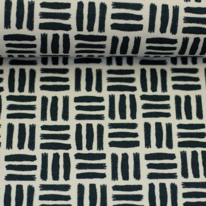 Modal French Terry Wabi Grid naturweiß/anthrazit
