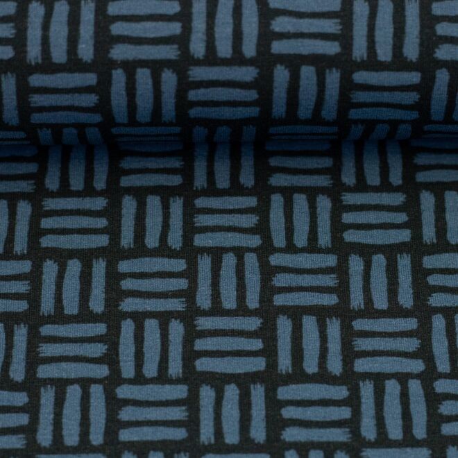 Modal French Terry Wabi Grid rauchblau/anthrazit