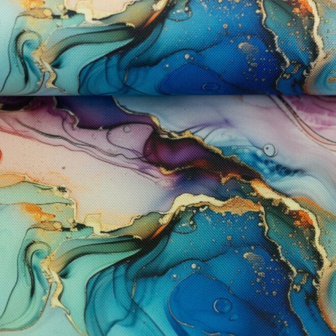 Taschenstoff Flowing Bloom "Marble" blau by Sarah Mariam