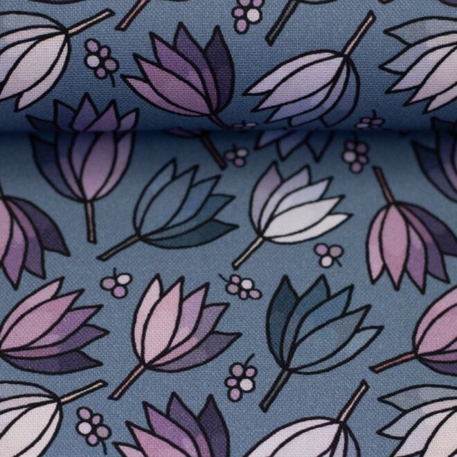 Canvas Floral Tales Tulips rauchblau by Emjo-Design