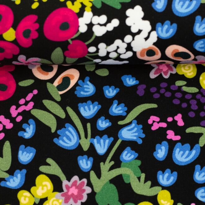 Vorbestellung French Terry Malibou Flowers schwarz