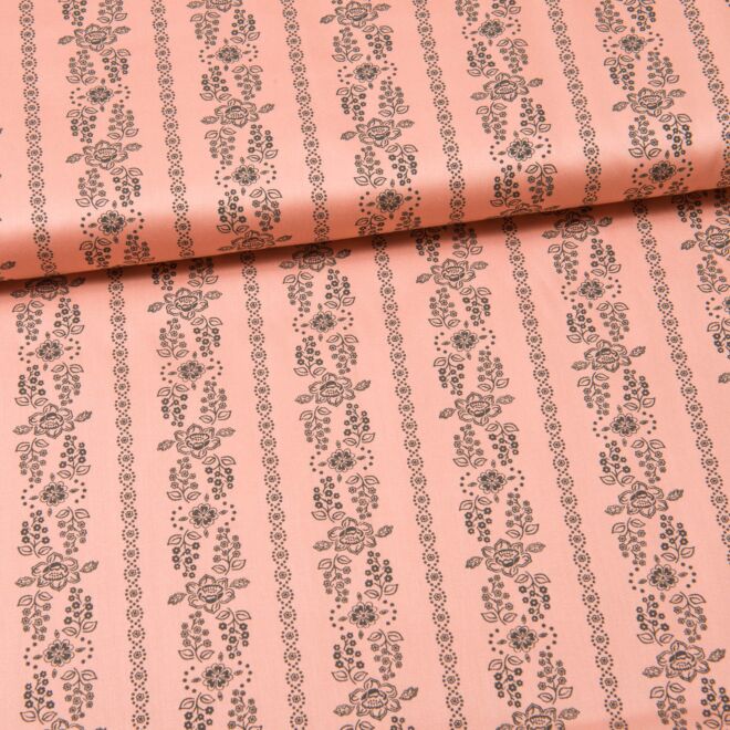 Trachtenstoff "Romantico" breite Blumenstreifen lachs