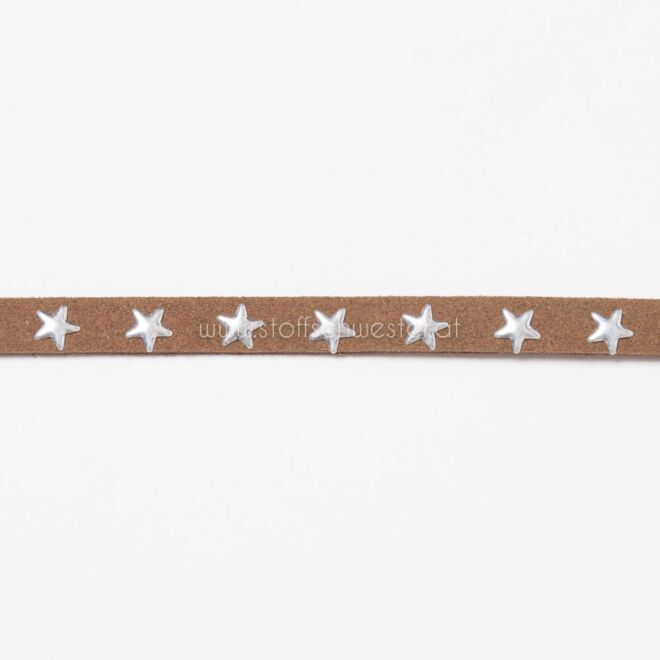 7mm Kunstwildlederband mit Sternen schokobraun