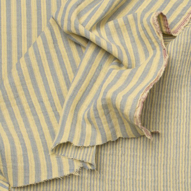 Doubleface Musselin Streifen zitrone/blau