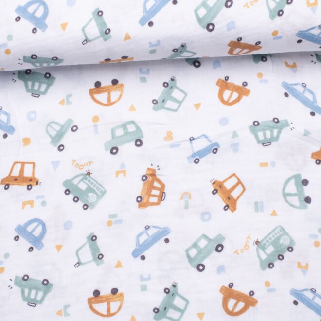 Musselin Playcars weiß