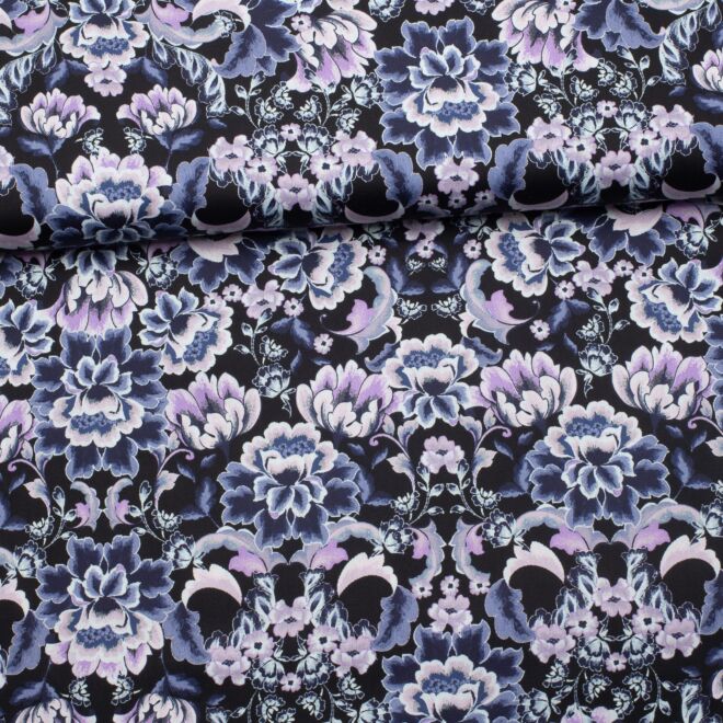 Baumwollsatin "Dark Flowers" schwarz