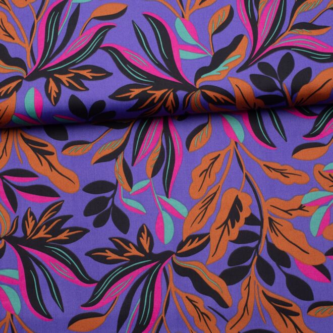 Baumwollsatin "Lush Leaves" lila