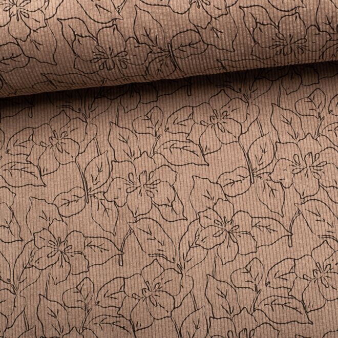 Feincord Blumenprint auf camel (mit Stretch)
