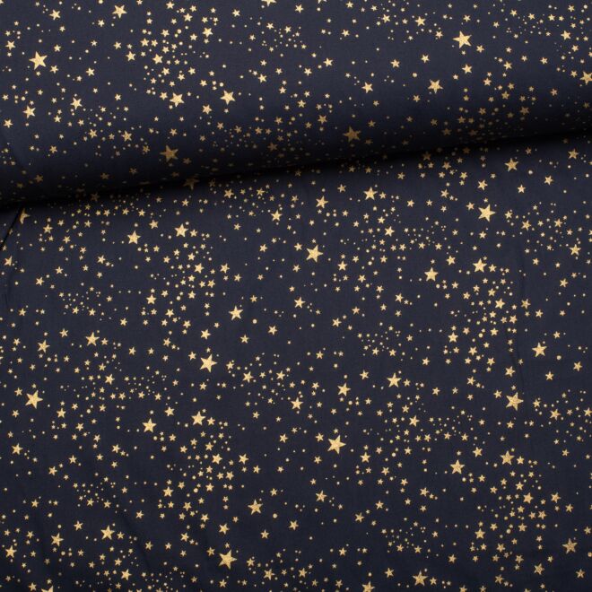 Baumwollwebware Weihnachten Sternchen gold/dunkelblau