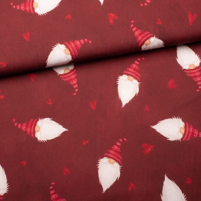 Baumwollwebware Christmas Tomte Love weinrot