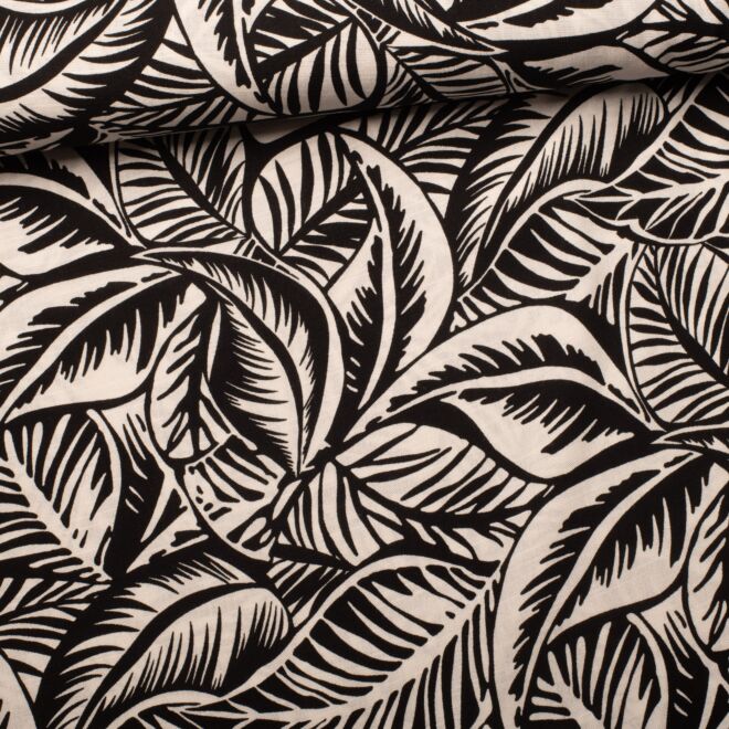 Viskose-Stoff mit Blattmuster schwarz/natur