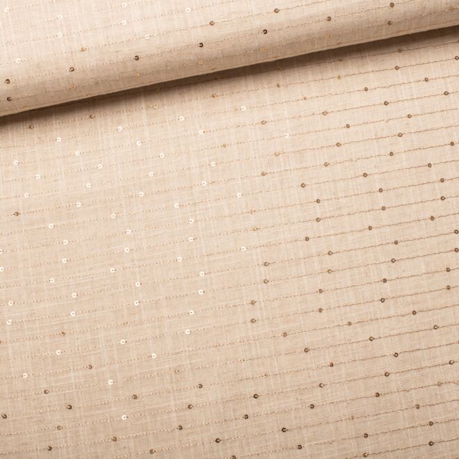 Gestreifter Leinen-Viskose-Stoff mit Pailletten sand