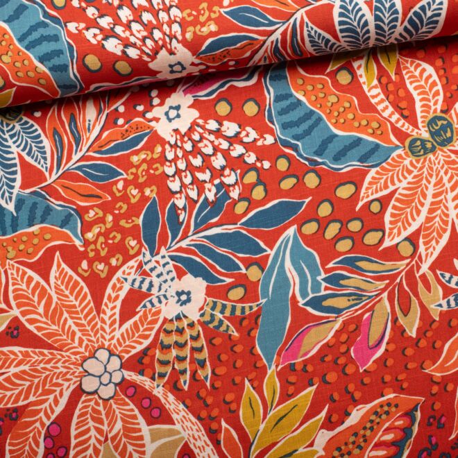 Viskose-Stoff „Tropical Garden“ rot