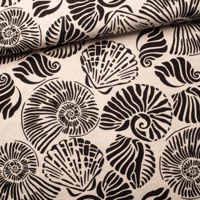 Viskose-Stoff "Muscheln" weiß/schwarz