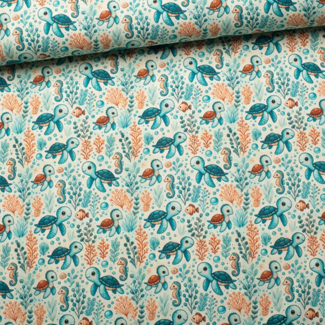 Baumwollwebware Little Turtle hellblau