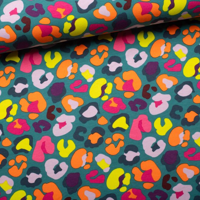 French Terry Colourful Leo petrol