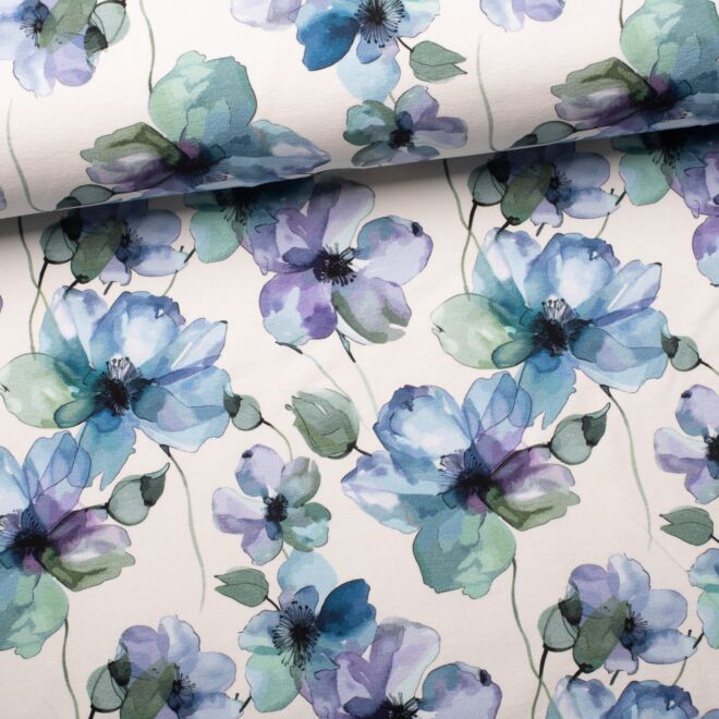 Bio French Terry Aquarell Flowers wollweiß