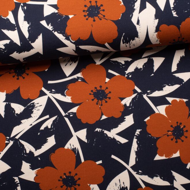 French Terry Modern Flowers marine