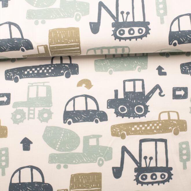 French Terry Fahrzeuge wollweiß