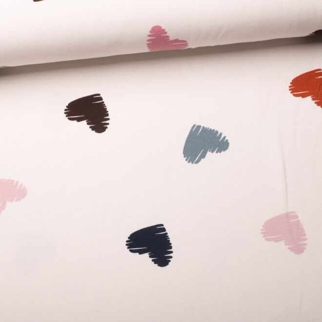 French Terry Soft Hearts wollweiß