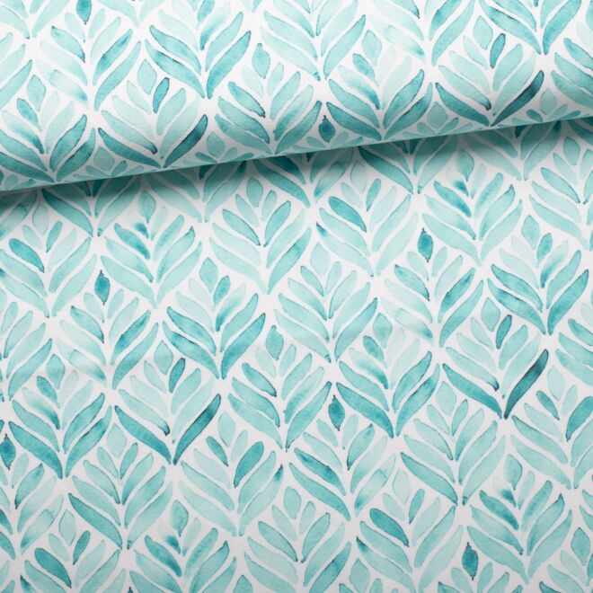 Baumwolljersey Blätter Aquarell türkis mint