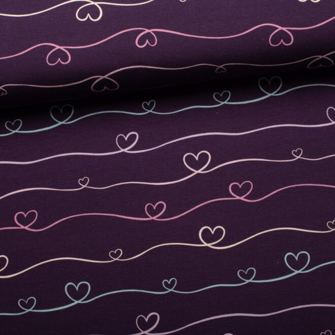 Baumwolljersey Scribble Hearts by Mrs Mint Design violett