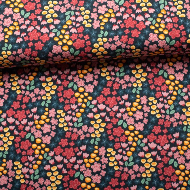 Baumwolljersey Fleurs by Lausemia - Streublumen dunkelblau
