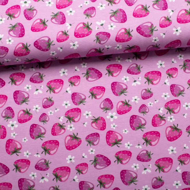 Baumwolljersey Melody Erdbeeren fliederrosa