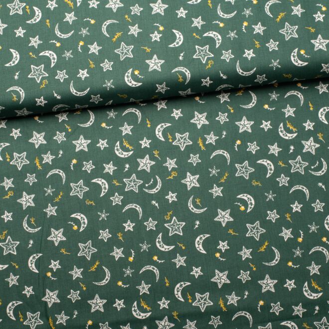 Baumwollwebware Nordic Moon and Stars grün