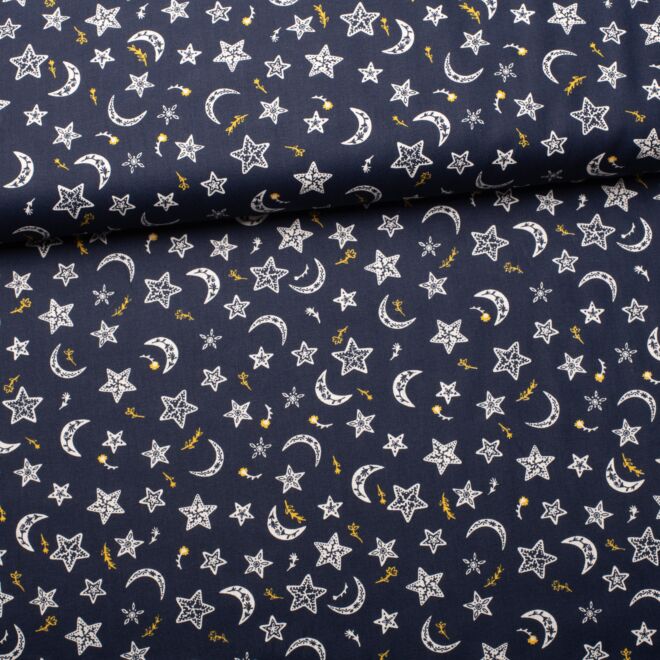 Baumwollwebware Nordic Moon and Stars navy