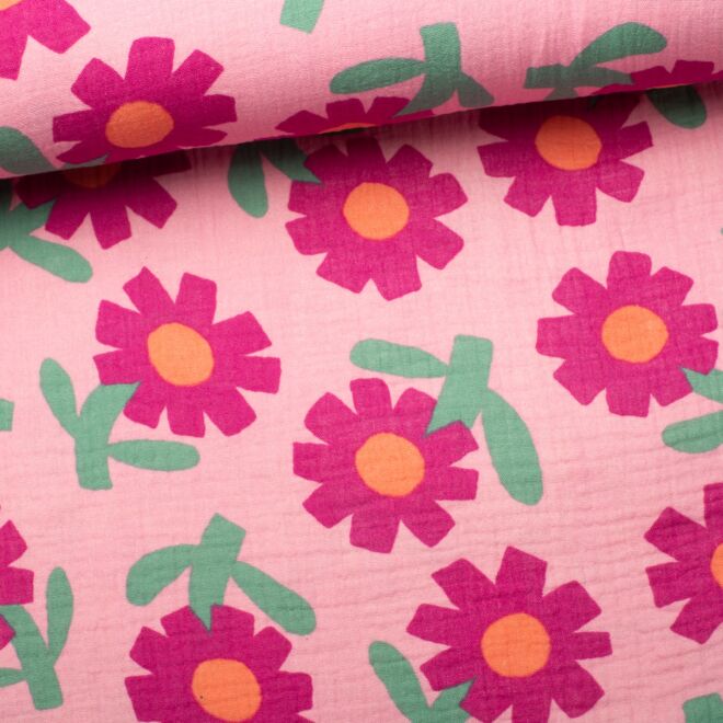 Bio-Musselin "Flowers" rosa by Jennifer Bouron