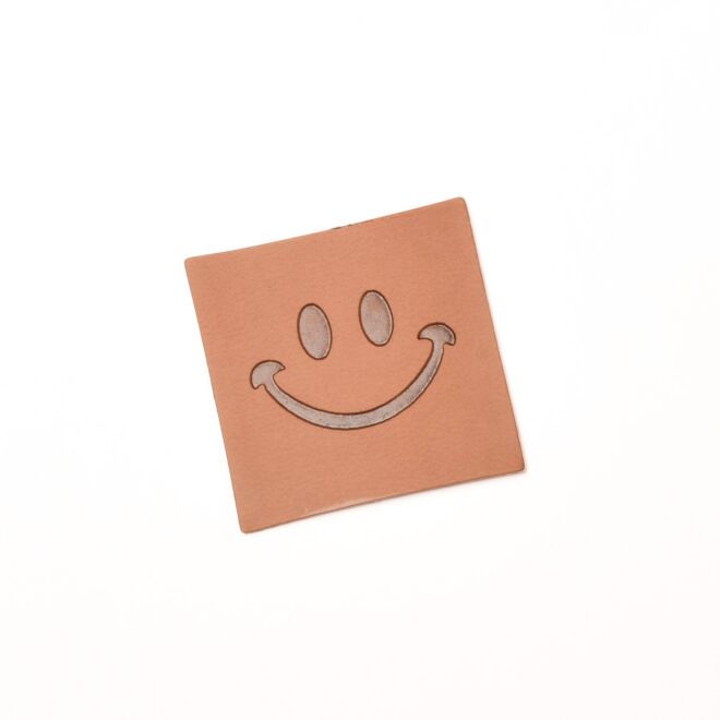 Kunstlederlabel "Smiley" hellbraun (aufbügelbar)