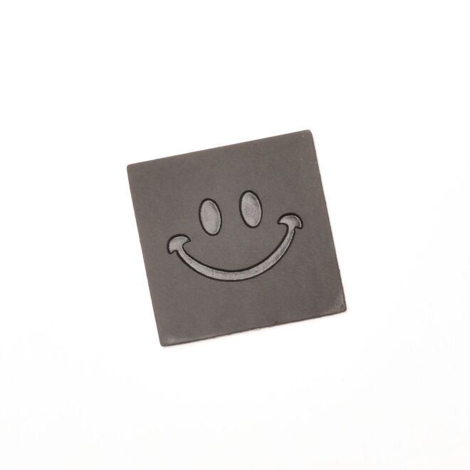 Kunstlederlabel "Smiley" schwarz (aufbügelbar)