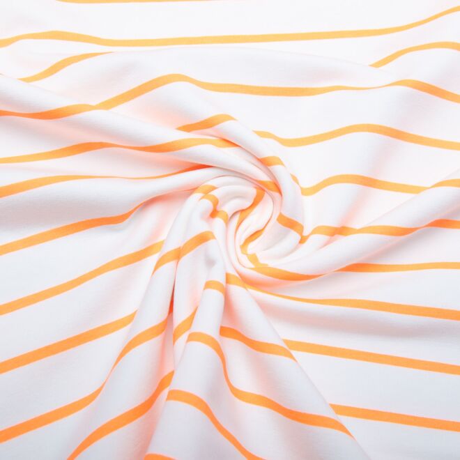 French Terry "Neon Stripes" neonorange/weiß