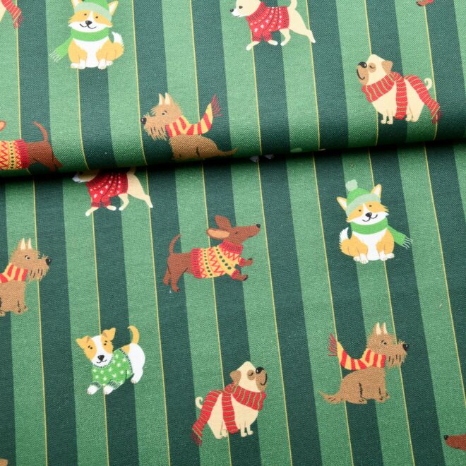 Canvas "Christmas Dogs & Stripes" grün