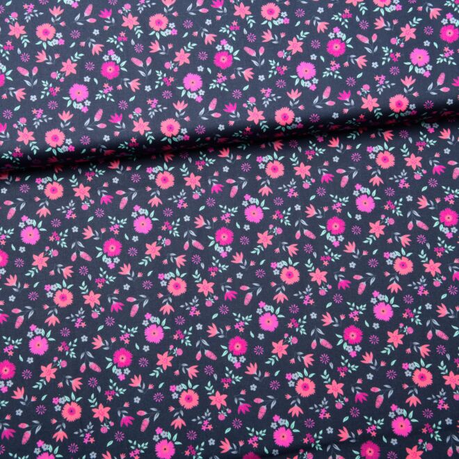 Baumwoll-Popeline „Little Flowers“ navy