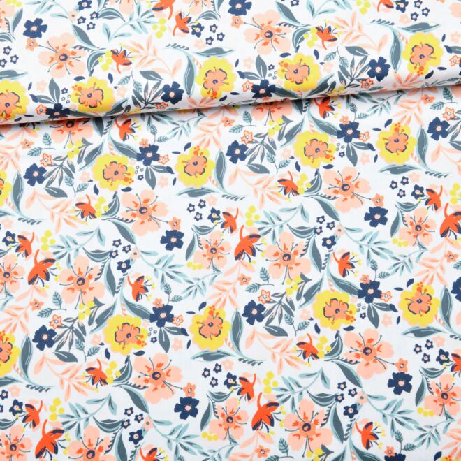 Baumwoll-Popeline „Floral Beauty“ weiß