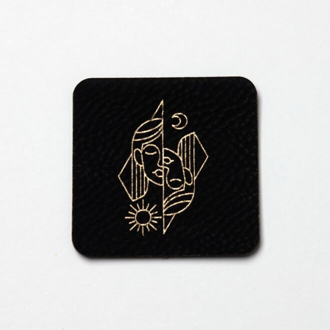 Kunstlederlabel Sternzeichen Zwilling (schwarz/gold)