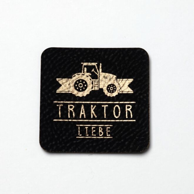 Kunstlederlabel Traktorliebe (schwarz/gold)