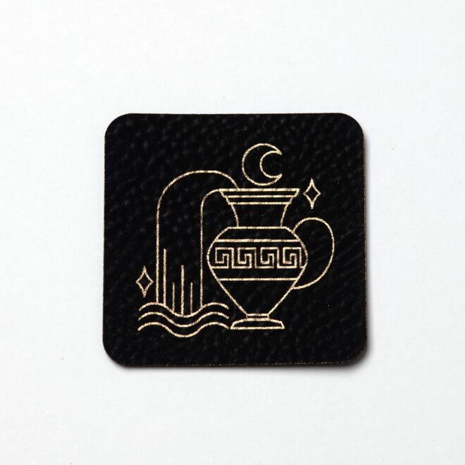 Kunstlederlabel Sternzeichen Wassermann (schwarz/gold)