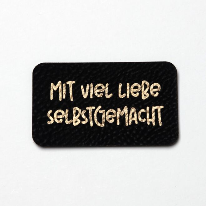 Kunstlederlabel Mit viel Liebe gemacht (schwarz/gold)