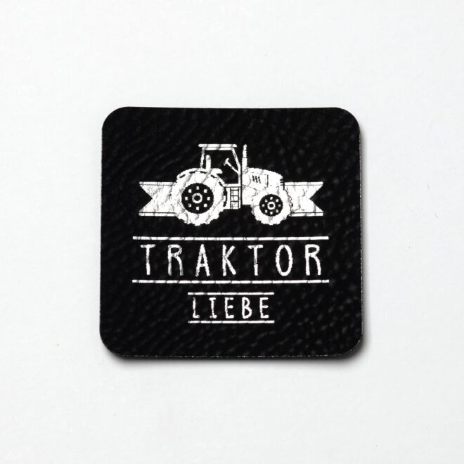 Kunstlederlabel Traktorliebe (schwarz/silber)